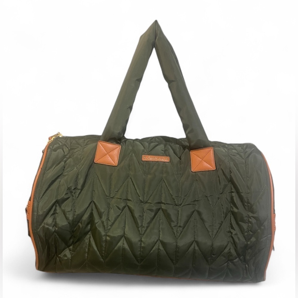 Joan & David Quilted Duffel Bag with Strap & Matching Pouch – Olive Green 20”
